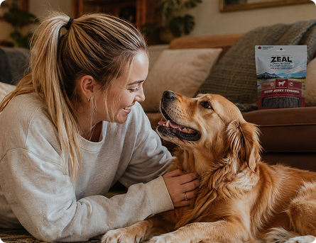 A woman sharing a close moment with her golden retriever